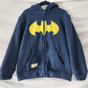 Batman Full Zip Hoodie Youth Size 7 Blue Yellow Logo DC Comics Kids Sweatshirt
